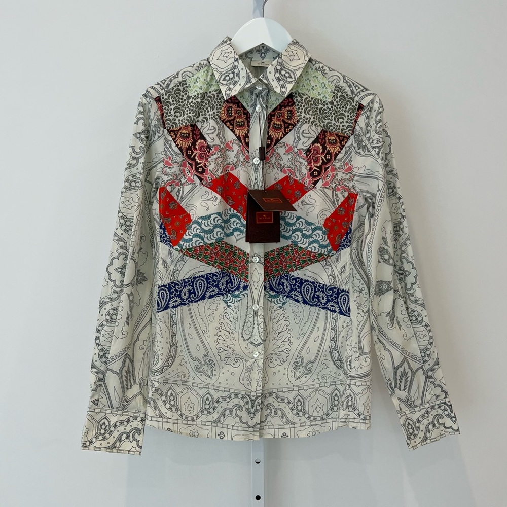 ETRO WHITE MULTI COTTON SHIRT SIZE IT 44 / US 8 NWTS!